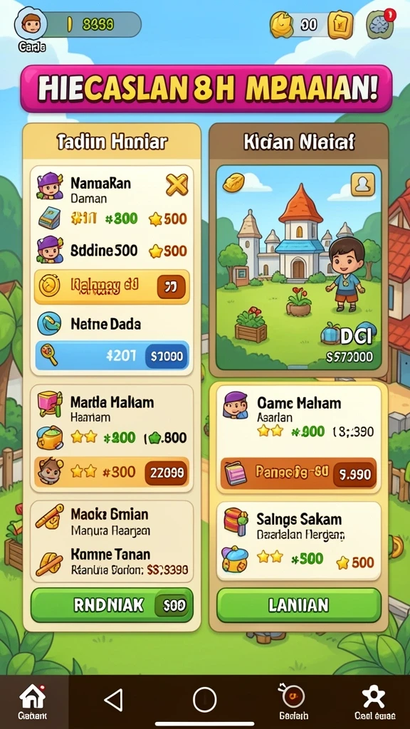 Tampilan awal permainan dengan pemandangan kerajaan yang megah.